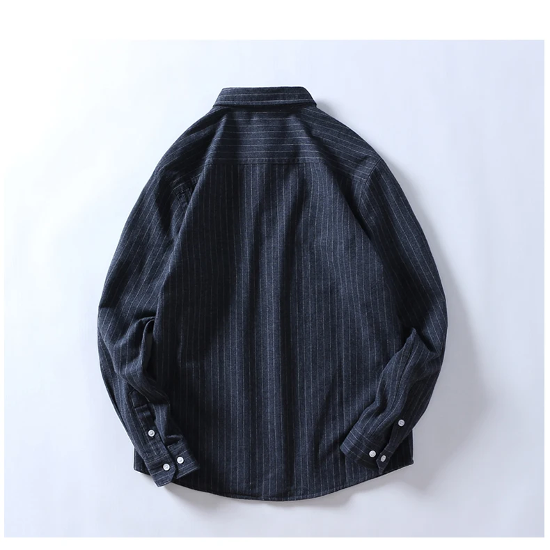 Schinteon Men Winter Warm Shirt Sanding Cotton Fleece Lining Flannel Bottoming Striped Shirt S-4XL Top Quality