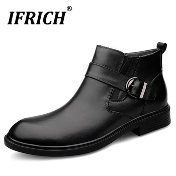 

Autumn Winter Casual Brand Men Shoe High Top Man Genuine Leather Shoes Fashion Buckle Strap Youth Casual Shoes Inside Fur Shoes