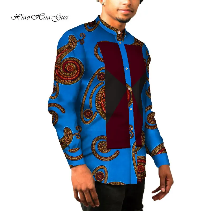 Африканская мужская одежда с длинным рукавом мужская рубашка 6XL Slim Fit рубашки Дашики Мужская африканская восковая штамповка Хлопковая мужская рубашка Повседневная wyn967