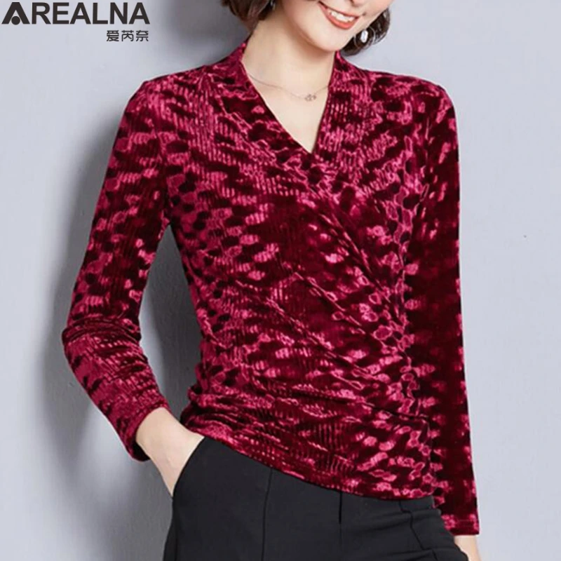 Женские топы и блузки 2019 кимоно элегантное платье с длинными рукавами v-образным