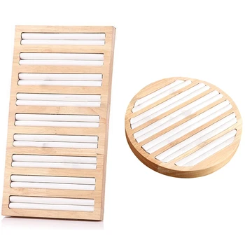 

1Pcs Rings Display Tray Wooden Round Ring Holder & 1Pcs Rectangle Jewelry Display Tray Bamboo PU Leather