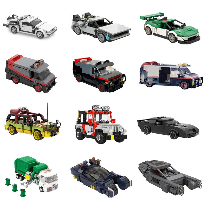 Moc Multi Type Speed Car Building Blocks Kit Ritorno Al Futuro Veicolo Taxi Jurassic Charge Van Bricks Collezionista Giocattoli Per Bambini