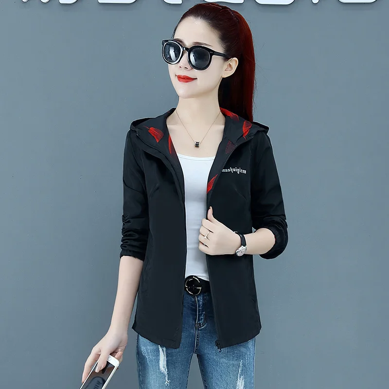 

Lingwave Wear a female jacket on both sides autumn fashion hooded casual wild loose print spring female jacket