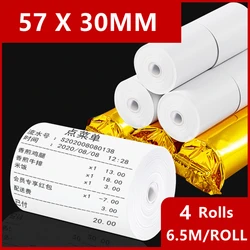 4 Rolls Label Paper Thermal Paper for Mobile Bluetooth Cash Registers POS Printer 57*30mm Mini Printer Thermal Paper