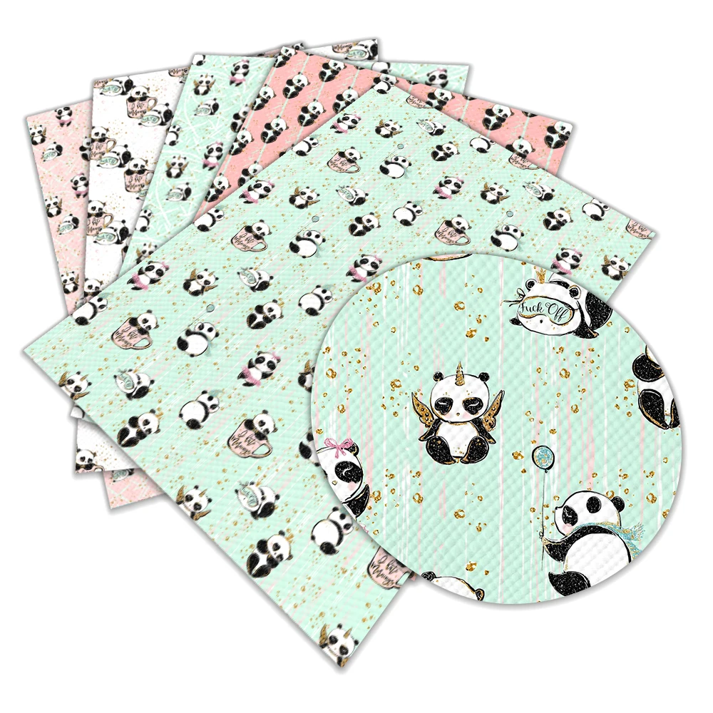 

30 cm x 136 cm Panda Cartoon Printed Faux Synthetic Leather DIY Sewing Material For Garments L050