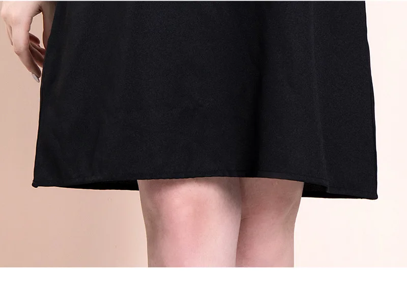 Женское весенне-осеннее платье размера плюс для женщин, большие свободные повседневные платья до колен с рукавом средней длины и круглым вырезом, черные 4XL 5XL 6XL 7XL