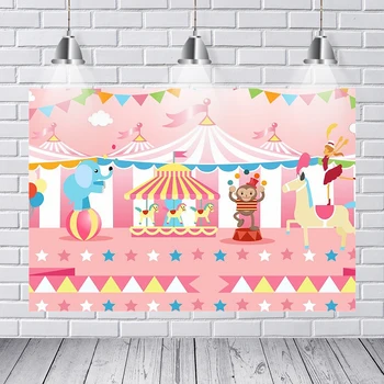 

Pink Circus Birthday Party Background Circo Baby Shower Backdrop Girl Carnival Poster Pastel Colorful Bunting Photo Booth Banner