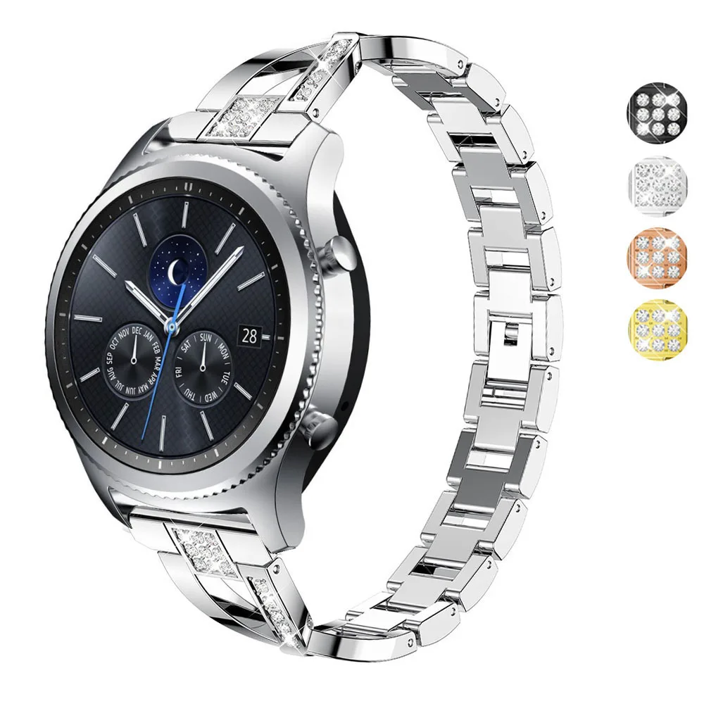 2 DELELE Samsung gear s3 frontier classic watch band with diamonds silver (01)