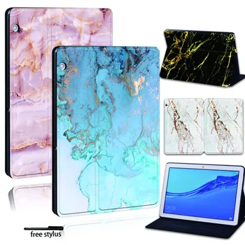 Перейти на Алиэкспресс и купить Для Huawei MediaPad T3 8 10 /T5 10 кожаная смарт-подставка для планшета Folio Cover-ультратонкий мраморный чехол для планшета Honor Play Pad