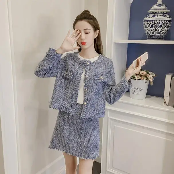 Женские Твидовые костюмы с кисточками милые короткие куртки мини-юбки-карандаш