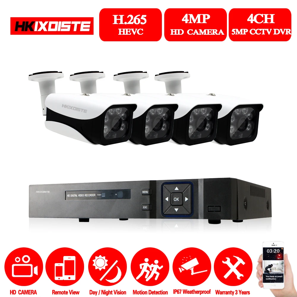 H.265 4CH цифровой видеорегистратор, система CCTV 5.0MP для дома и улицы Водонепроницаемая AHD камера P2P onvif-видео комплект видеонаблюдения
