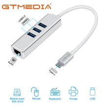 GTMEDIA – adaptateur Ethernet USB 3.1 c/m vers 3USB3.0 + RJ45 Hub 10/100/1000M, pour MacBook XIAOMI Samsung Windows Huawei