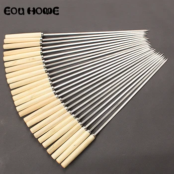 

Useful Stainless Steel BBQ Tools Flat Barbecue Stick BBQ Roasting Needle with Wooden Handle Skewers Outdoor Camping BBQ Forks