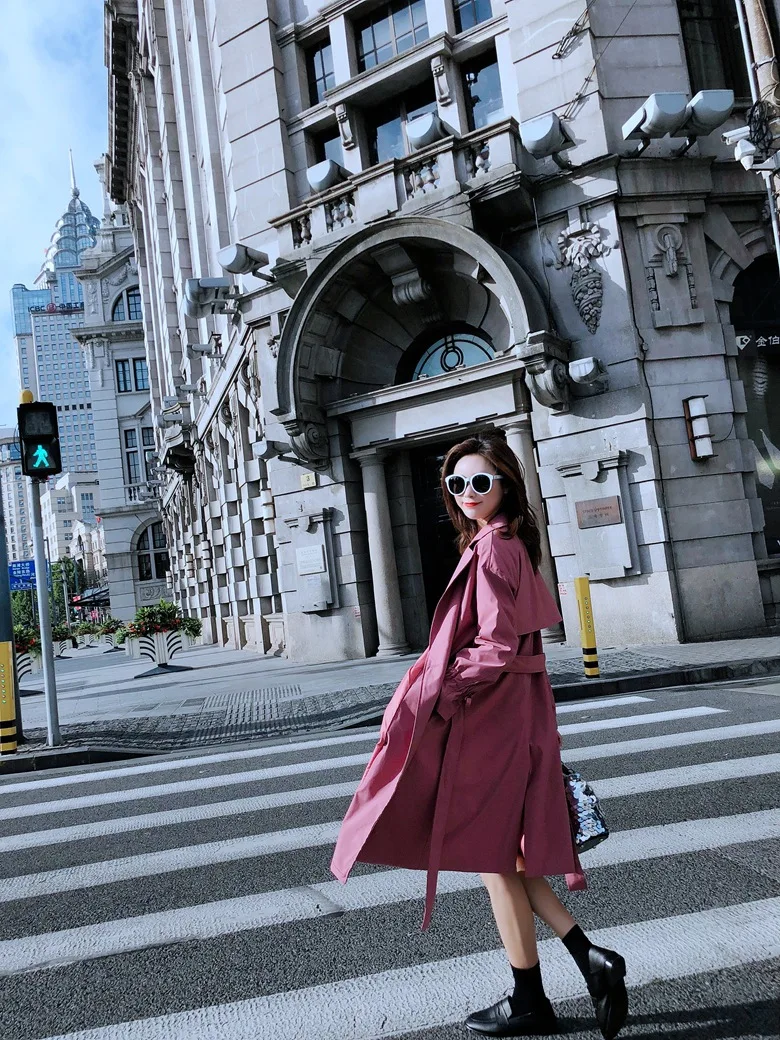 Тренч в Корейском стиле, пальто для фотосессии, осень, стиль, Ретро стиль, мода, лень, шикарный стиль, приталенный облегающий Тренч