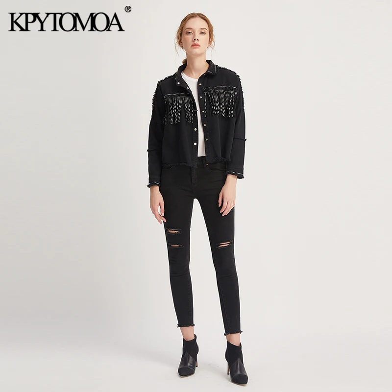 incredible  Vintage Stylish Fringe Beaded Oversized Jacket Coat Women 2020 Fashion Long Sleeve Frayed Trim Ladi