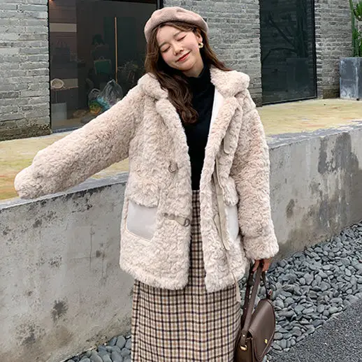 

In the winter of 2020, the new Korean version of faux fur warm loose thickened fur coat lamb wool coat for women