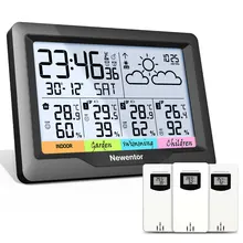 Newentor-estación meteorológica Digital Q5 inalámbrica para interiores y exteriores, pronóstico con 3 sensores, higrómetro, humedad y temperatura