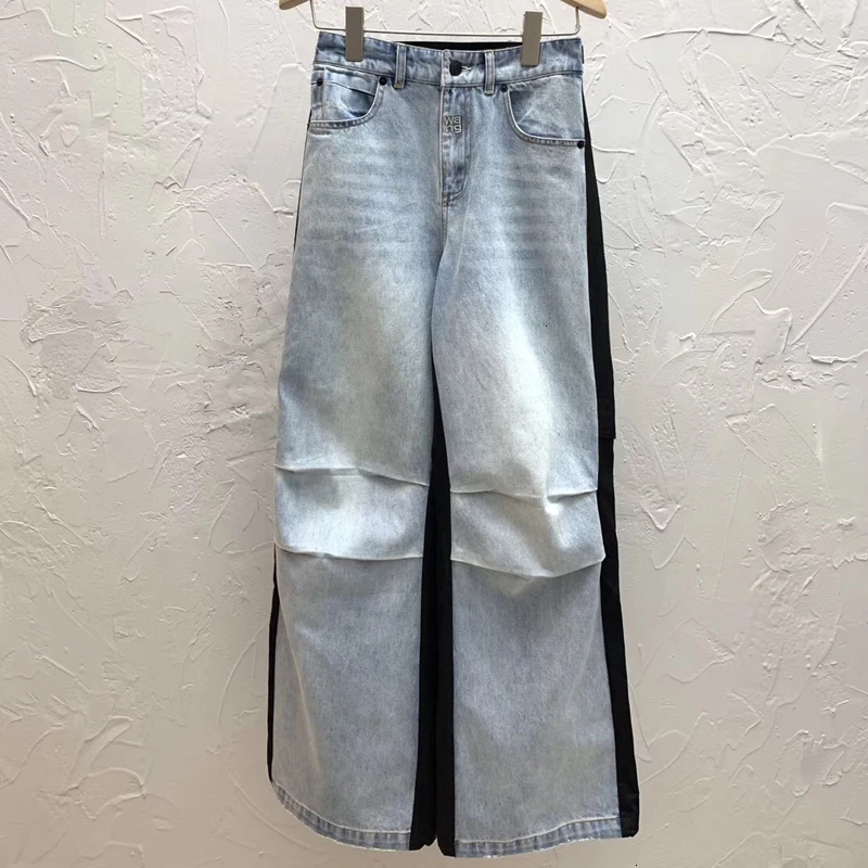 Streetwear Patchwork Washed Vintage Denim Trouser For Women Jeans Female Loose Straight Pants Autumn Fashion New D021