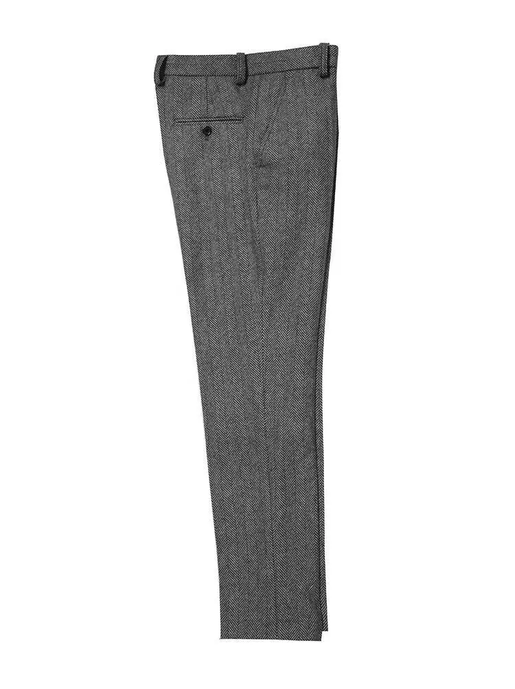 Trousers for Men Gray Herringbone Men's Trousers Retro Autumn Wool Tweed Pants Men's Clothing Plus Size for Gentleman stretch pants,business pants,suit pants,men pants