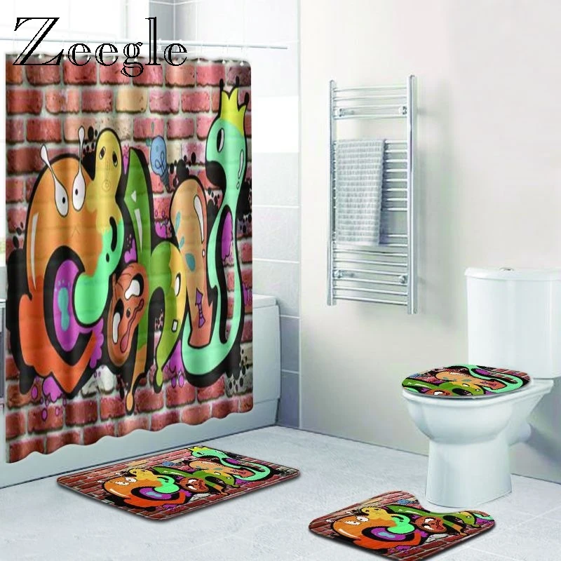 Zeegle 4pcs Toilet Set Anti Slip Bathroom Shower Mat Flannel Soft Toilet Pedestal Rug Foot Mat Absorbent Washable Bath Mat Set