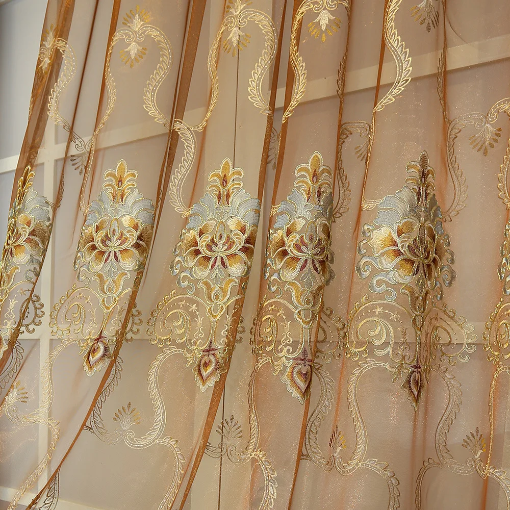 Европейские королевские роскошные золотые шторы Enbroidered шторы для гостиной столовой спальни прозрачные/вуаль шторы для украшения дома - Цвет: tulle