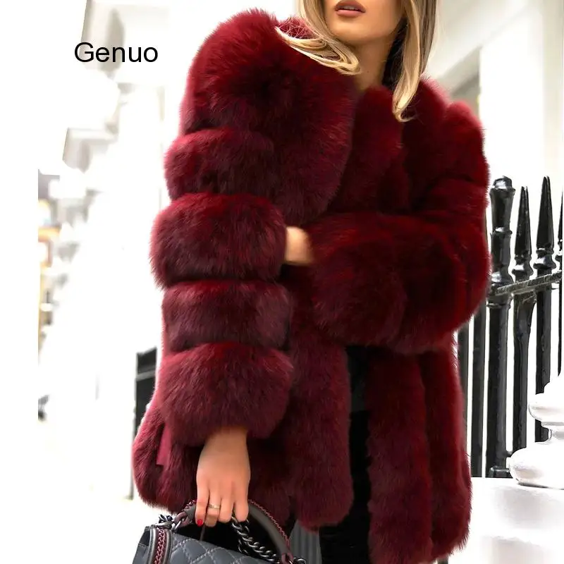 High Quality Fur Coat Women Clothes Faux Fox Fur Overcoat  Thicken Warm Long Coats Female New Autumn Winter Outwear