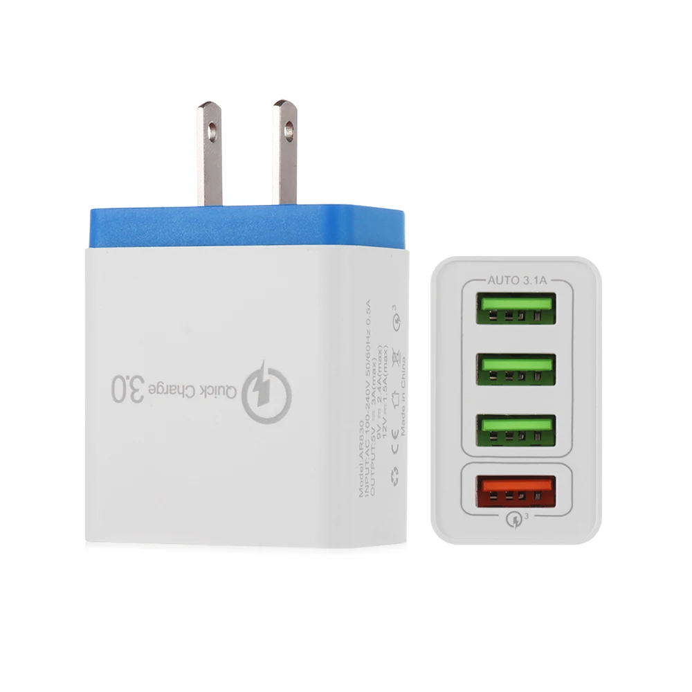 Полезное многофункциональное настенное зарядное устройство с 4 портами usb-хаб QC3.0 Быстрая Зарядка адаптер питания зарядное устройство для телефона с вилкой Стандарта США и ЕС - Цвет: Синий