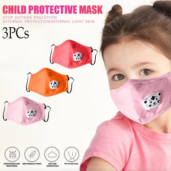 

3PC Kids Boys Girl Face Cover Cotton Washable Facemask Adjustable Cartoon Filter Earloop Breather Valve Reusable Topmask Filters
