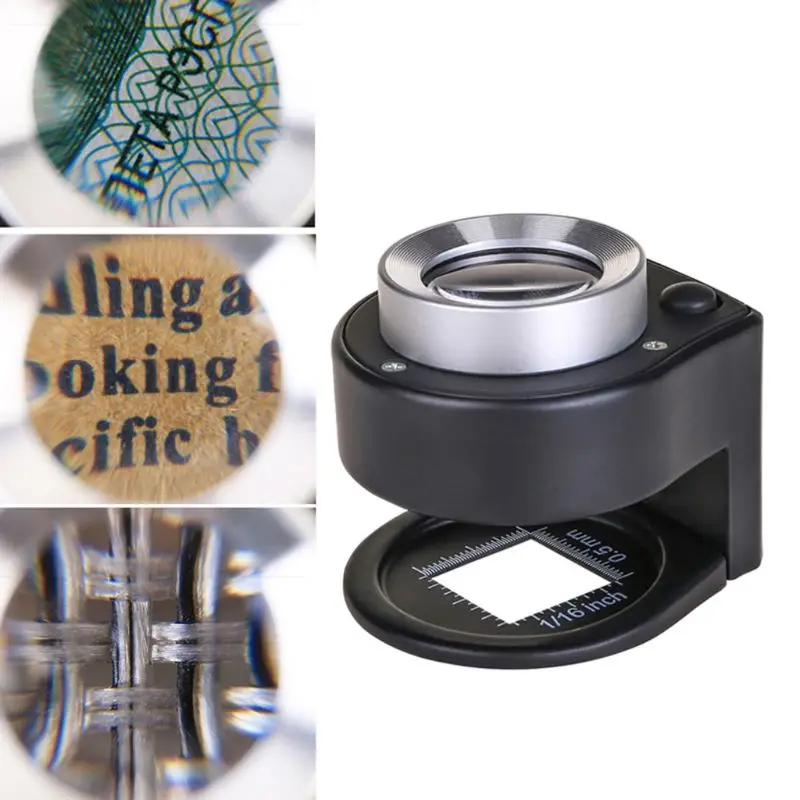

30X Optical Glass Lens Magnifier 6 LED Metal Folding Loupe Magnifying Glass Thread Counter Magnifier Cloth Microscope Loupe