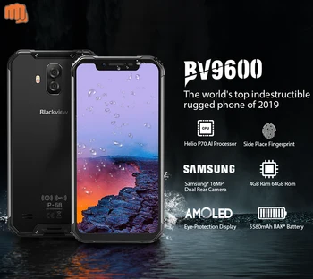 Перейти на Алиэкспресс и купить Blackview Новый BV9600 водонепроницаемый мобильный телефон Helio P70 Android 9,0 4 Гб + 64 Гб 6,21 дюйм19:9 AMOLED 5580 мАч прочный смартфон