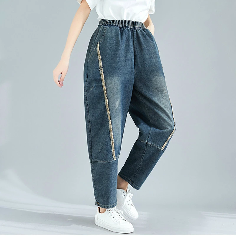 

Blue Vintage Ladies Jeans 2019 Autumn Fashion Loose Streetwear High Waist Denim Harem Pants Jeans Boyfriends Style