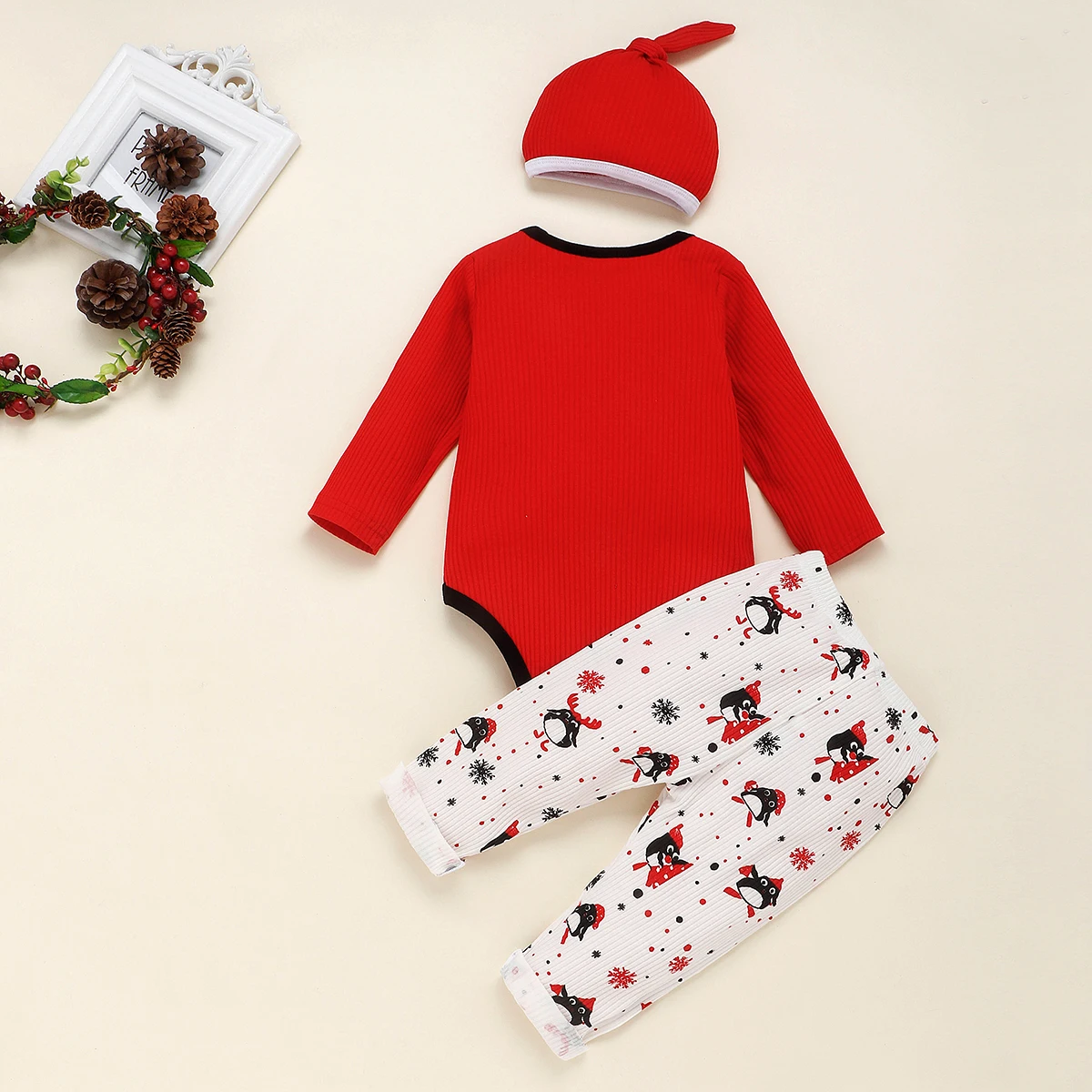 Рождественская Одежда для маленьких мальчиков и девочек Рождественский вязаный свитер, комбинезон, брюки, комплекты с шапочкой осенняя одежда для детей от 0 до 24 месяцев