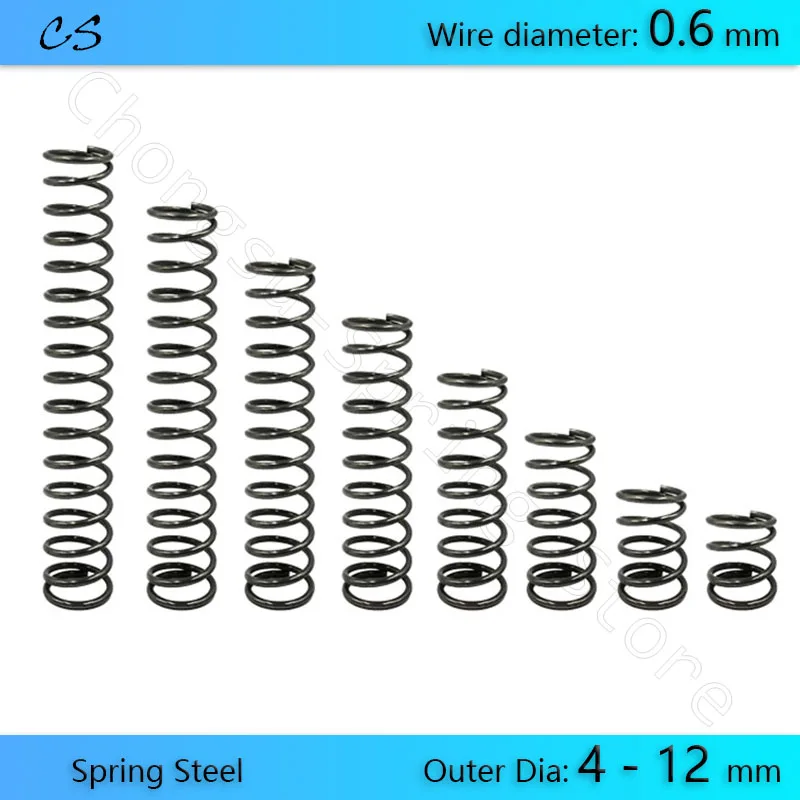 Компрессионные пружины 0,6 мм, 10 шт., нажимная пружина, провод диаметром 0,6 мм, внешний диаметр 4 5 6 7 8 9 10 11 12 мм, Длина 5 10 15 20 25 - 100 мм