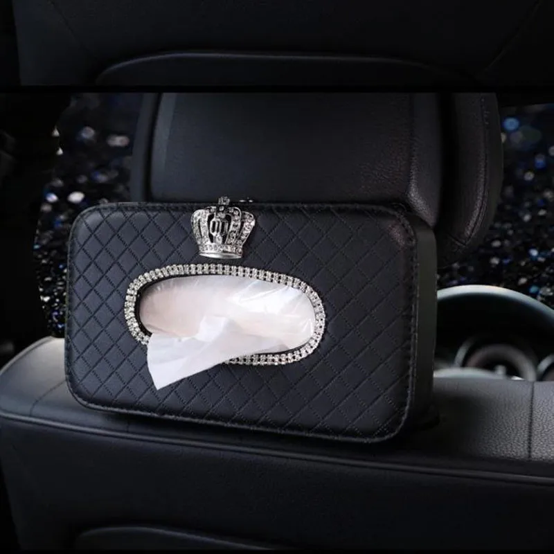 Details about   Crown Crystal Car Tissue Box Holder Seat Back Headrest Hanging Tissue Paper Case
