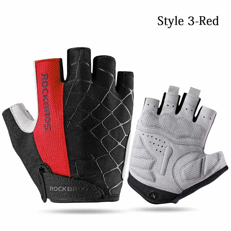 Style 3-Red ROCKBROS 5 цветов, велосипедные перчатки с полупальцами, силиконовый гель, утолщенная подкладка, анти-скольжение, противоударные, дышащие, MTB, шоссейные, велосипедные перчатки - Цвет: Style 3-Red