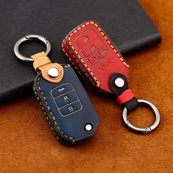 

Genuine Leather Car Auto Remote Car Key Shell Case Protector Cover for HONDA Civic Accord Fit Hrv Crv Jazz City Car Accessories