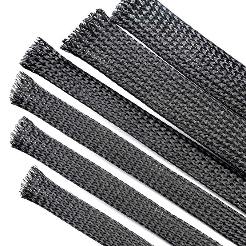 

Black Ø1 2 4 6 8 10 12 16 18mm PET Braided Sleeve Tube Three Weave Encryption Wire Protection Sleeve Flame Retardant