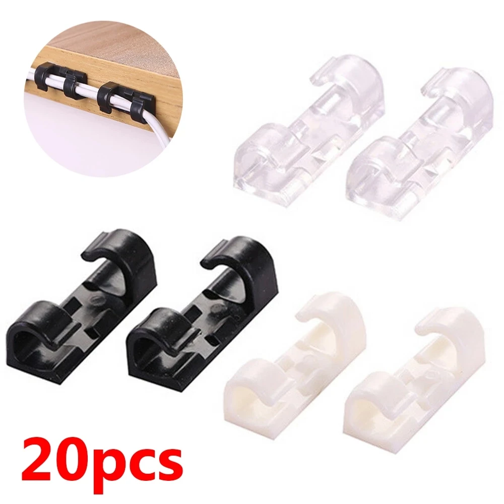 

18/20pcs Cable Clips Desktop Organizer Self-Adhesive Cord Management Wire Holder Data Telephone Line Winder Sleeve