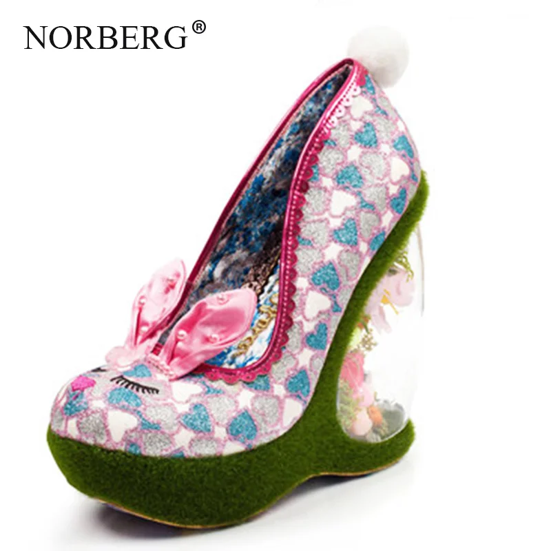 Женские тонкие туфли; яркие ушные Валики С 3D кроликом; Туфли Mary Jane; банкетные туфли с цветами и Банни - Цвет: Розовый