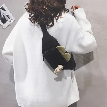 

OCARDIAN Waist Bag Ladies fashion cartoon cute little bear canvas pocket large capacity chest bags travel Messenger bag O7