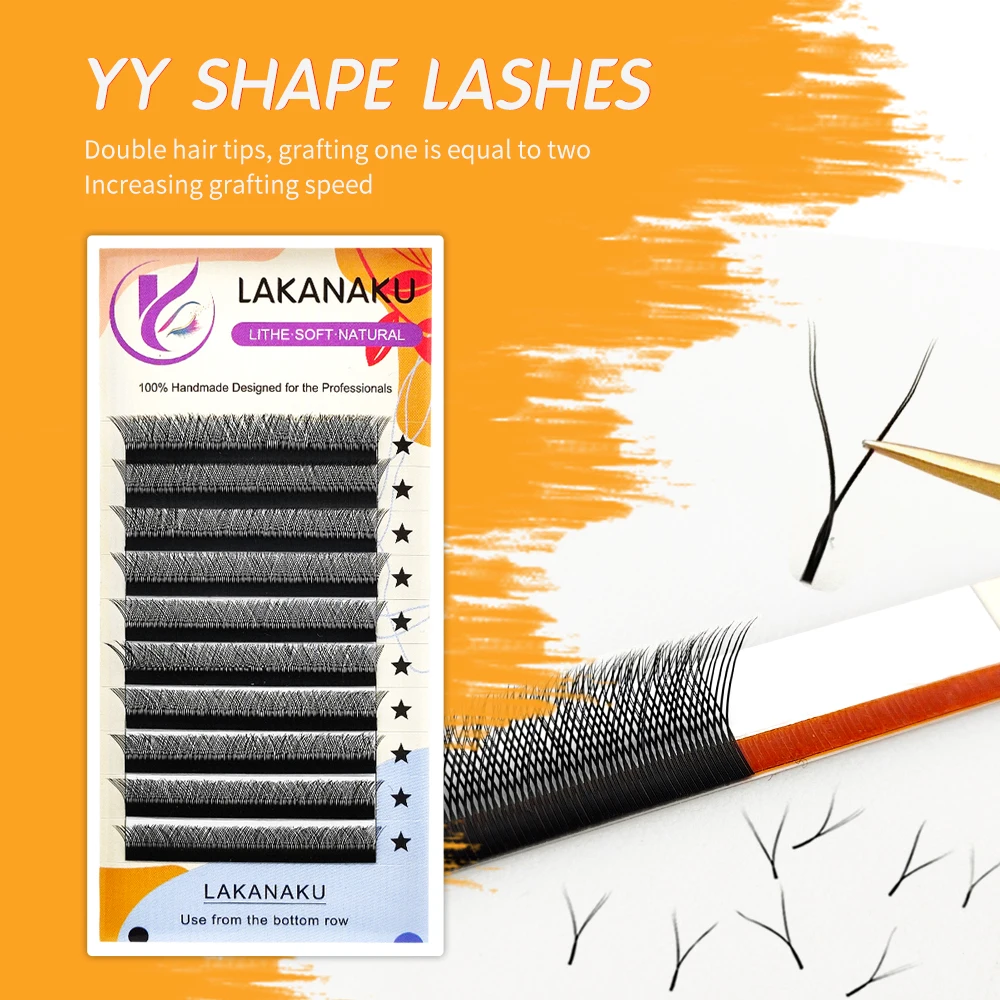 LAKANAKU YY Shape Brazilian Volume Cilia YY Eyelash Extension Supplies Y Design Volume Lashes 8-15mm Individual Cilios YY