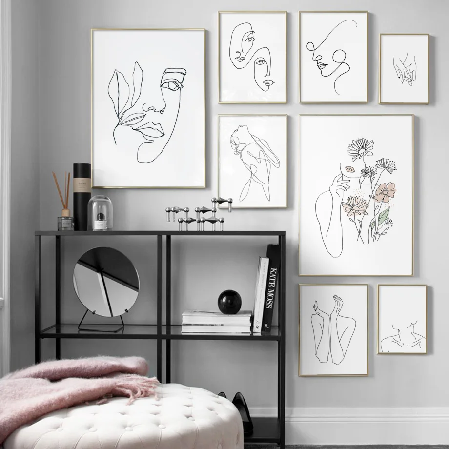 

Nordic Posters And Print Modern Abstract Line Girl Flower Leaf Body Wall Art Canvas Painting Wall Pictures For Living Room Decor