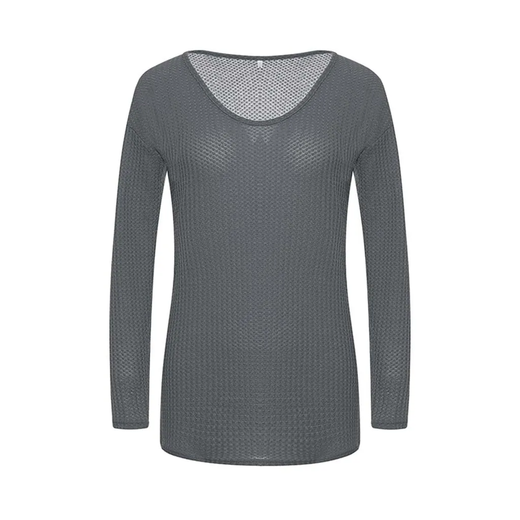Jaycosin Fashion Casual Lady Long Sleeve V-neck Sweater Stylish Comfortable Soft Solid Color Knitting Slim Blouse Sweater Tops