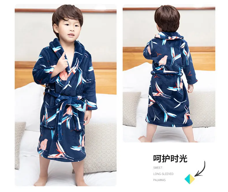 Зимняя теплая Пижама для мальчиков, высокое качество, фланелевый банный халат для мальчиков, модный банный халат, Детская фланелевая одежда для сна От 4 до 13 лет