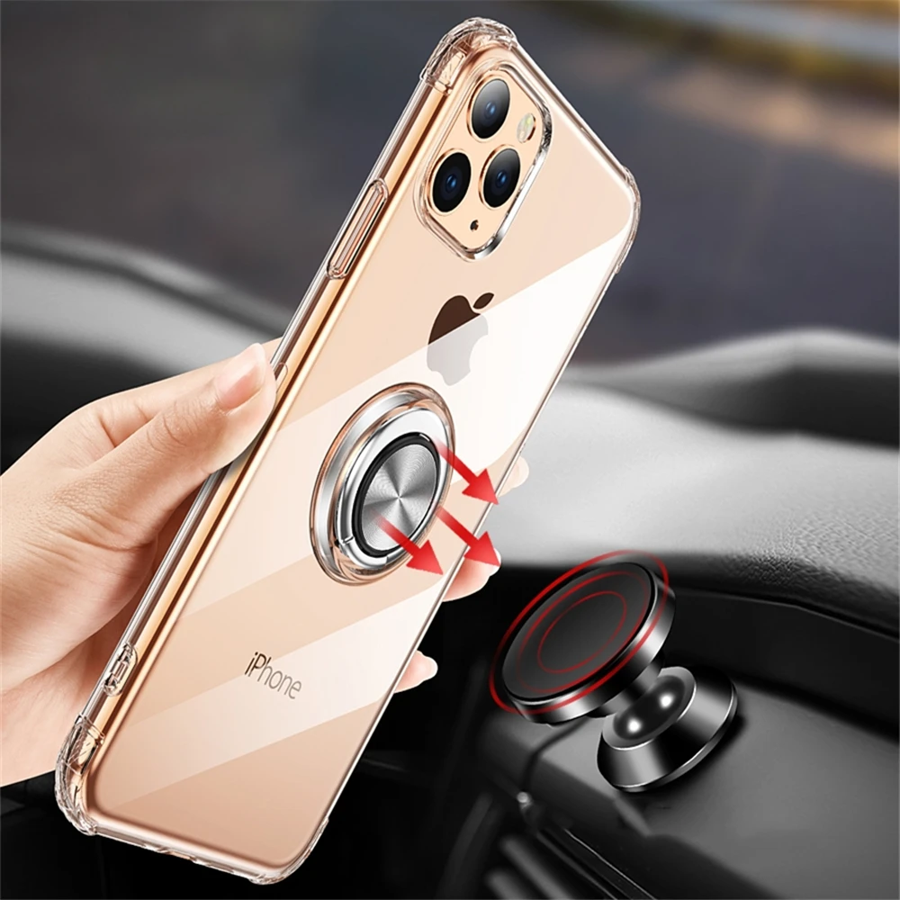 

Silicone Case with Ring Holder car holder For iPhone XR XS Max 11 Pro Max transparent Protective Cover for iPhone 7 8 6Plus Case