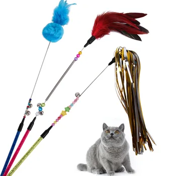 

Kawaii Colorful Feather Teaser Toys for Pet Cat Kitten Amusement Intelligent Metal Rod Cat Wand Cat Toys Interactive Gifts
