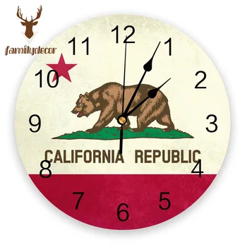 

California Republic Flag Printed PVC Wall Clock Modern Design Home Decor Bedroom Silent Oclock Watch Wall For Living Room
