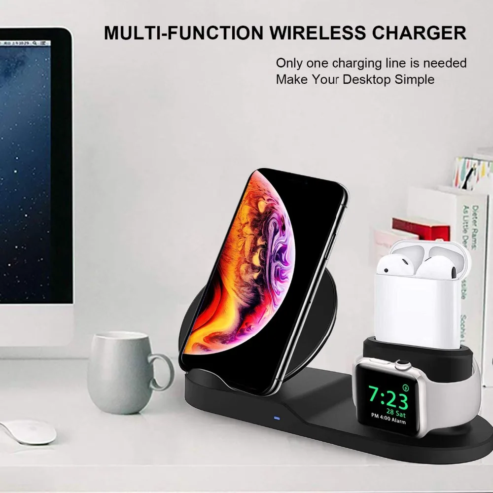 3 в 1 быстрая Беспроводная зарядная станция Подставка для Apple Watch/Airpods/iPhone Xs/XR/X/Max/8 для samsung Galaxy S10/S9/S8