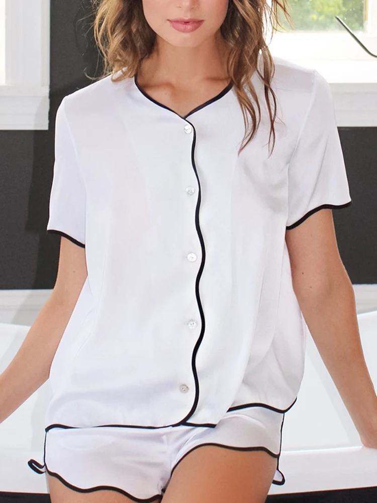 Waliicorners Nightgown Ruffle Suits With Shorts Short Sleeve Set Shirt Round Neck Nightwear 8 H02a1f7a0c46d4b00a07ee0c843d9afb3J