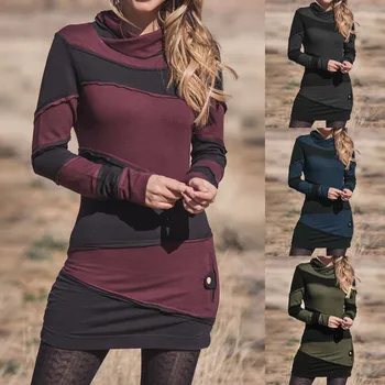 

Fashion Women Casual Color Block Patchwork Button Blouse Long Sleeve Slim Tops Dropshipping 2020 winter fashion Retro trend